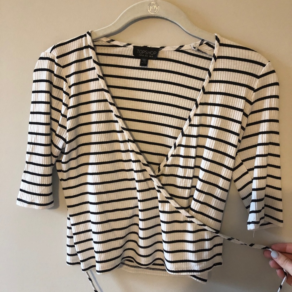 TOPSHOP wrap tee with b&w stripes